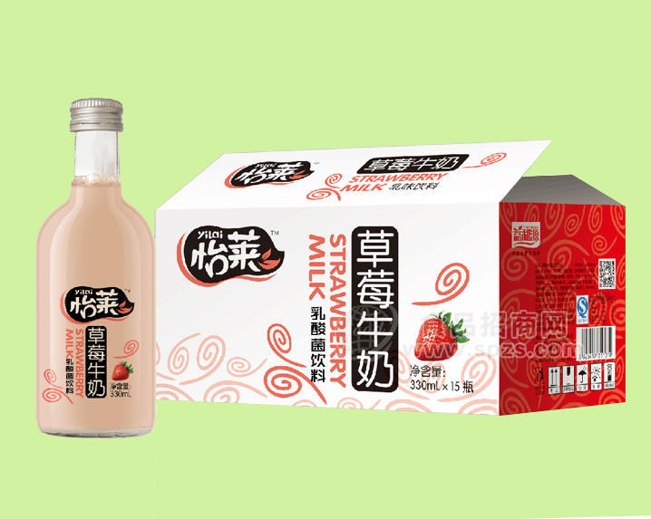 怡莱草莓牛奶乳酸菌饮料330mlx15瓶
