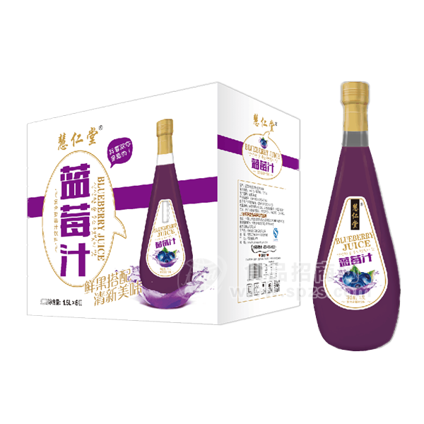 ·慧仁堂蓝莓汁 果汁饮料1.5Lx6瓶 