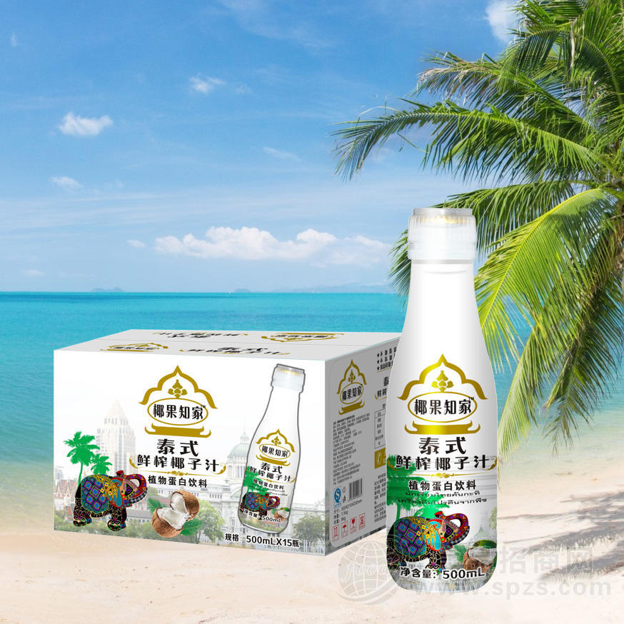 椰果知家泰式鲜榨椰子汁植物蛋白饮料500mLX15瓶