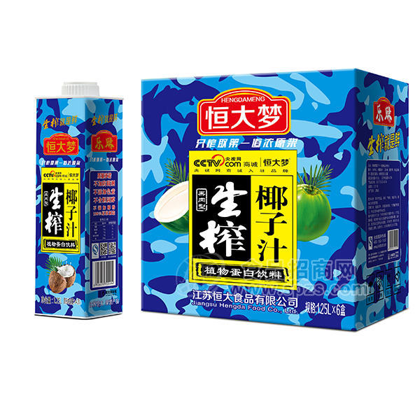 ·恒大梦生榨椰子汁植物蛋白饮料1.25Lx6盒 