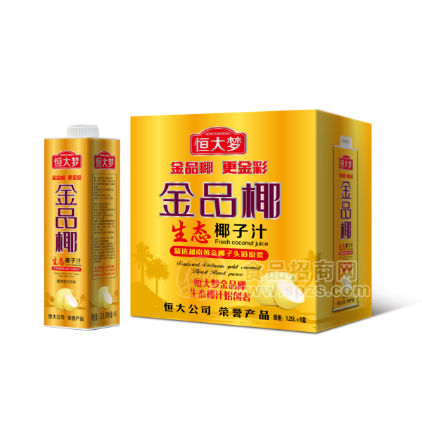 ·恒大梦 金品椰 椰子汁饮料 1.25L 
