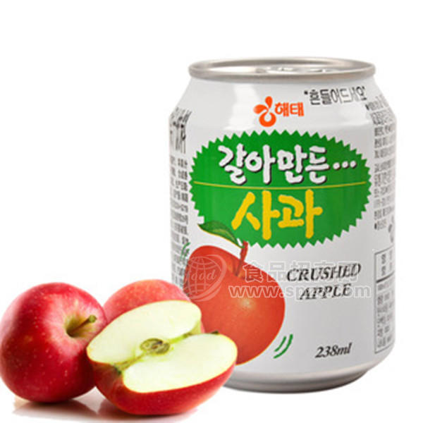 供应韩国进口 海太苹果果肉果汁听238ml