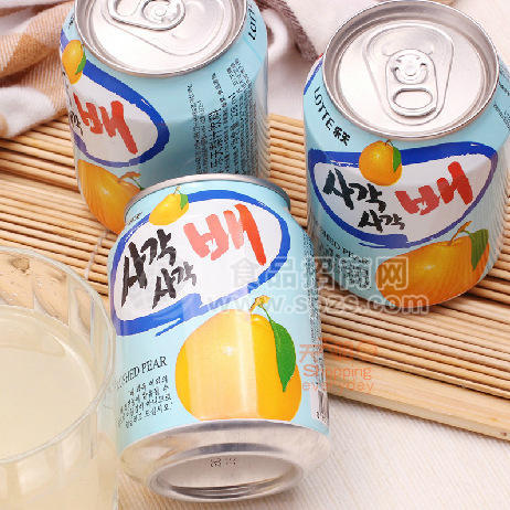 供应韩国原装进口 乐天梨汁 雪梨汁 天然果汁压缩饮料238ml