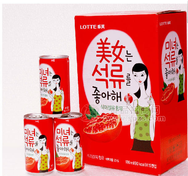 供应韩国进口 Lotter乐天美女石榴汁饮料180ml 易拉罐