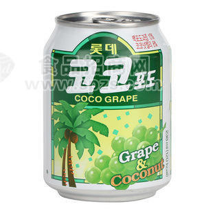 供應韓國進口食品 樂天LOTTE 椰果葡萄汁 果肉果粒 可可椰果 238ml