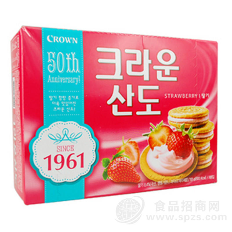 供应韩国进口 可瑞安山都草莓夹心饼干161g