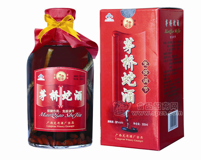 供應(yīng)500ml38°茅橋蛇酒（一條蛇）1*6