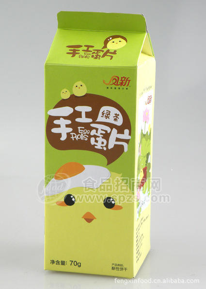 供應(yīng)70克綠茶味手工蛋片 蛋卷 餅干 廈門特產(chǎn) 休閑食品