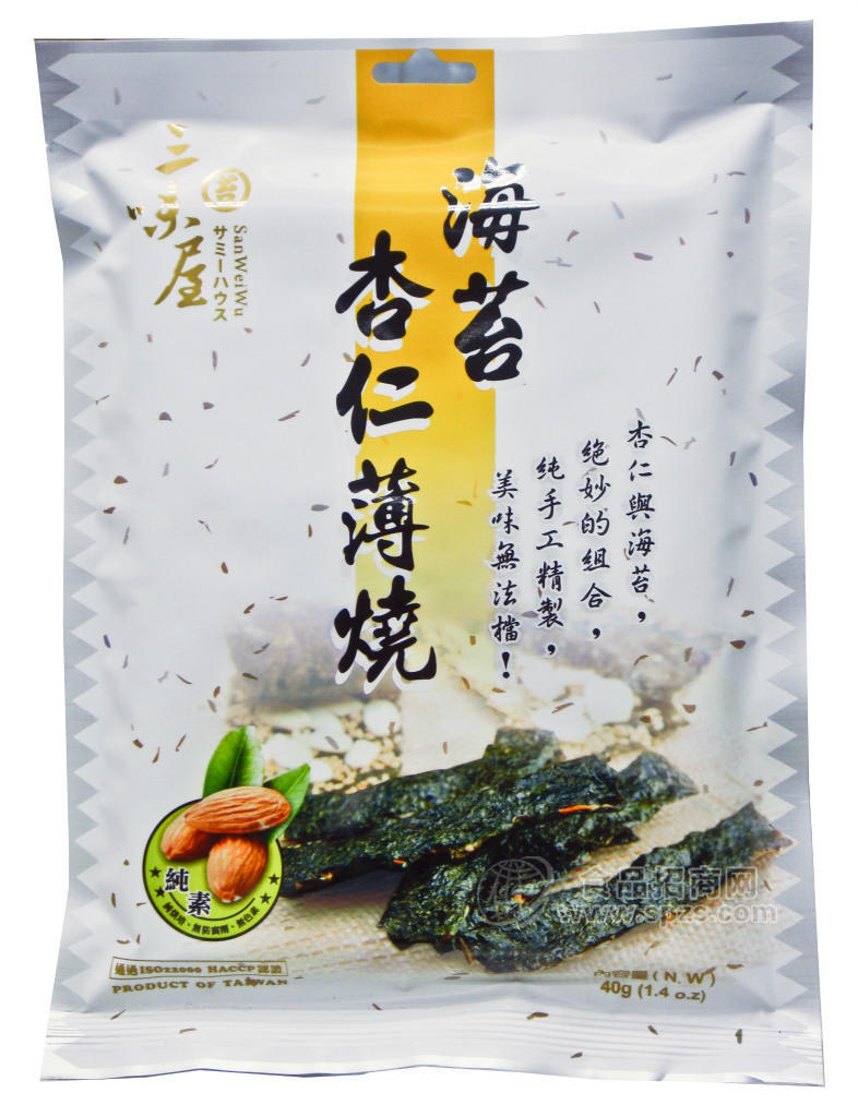 臺灣三味屋杏仁薄燒夾心海苔40g 20包/箱