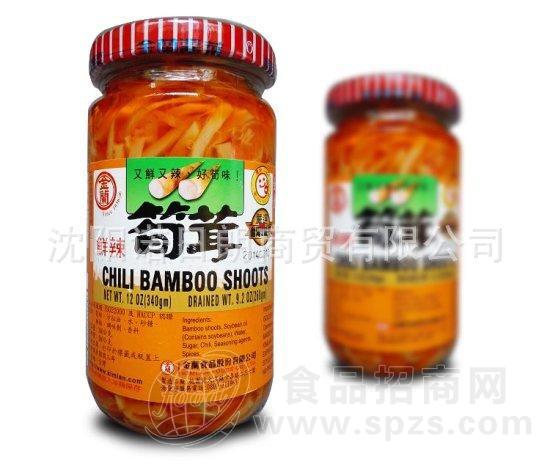 进口酱菜罐头 台湾金兰鲜辣笋茸370g*12罐/箱