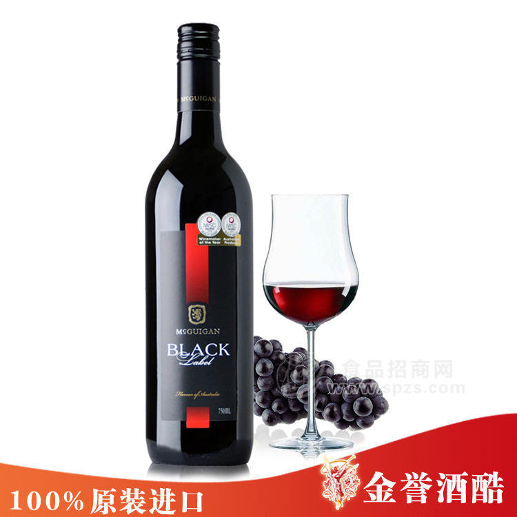 供应澳洲原瓶进口红酒 曼克根黑牌干红葡萄酒 获奖无数名酒