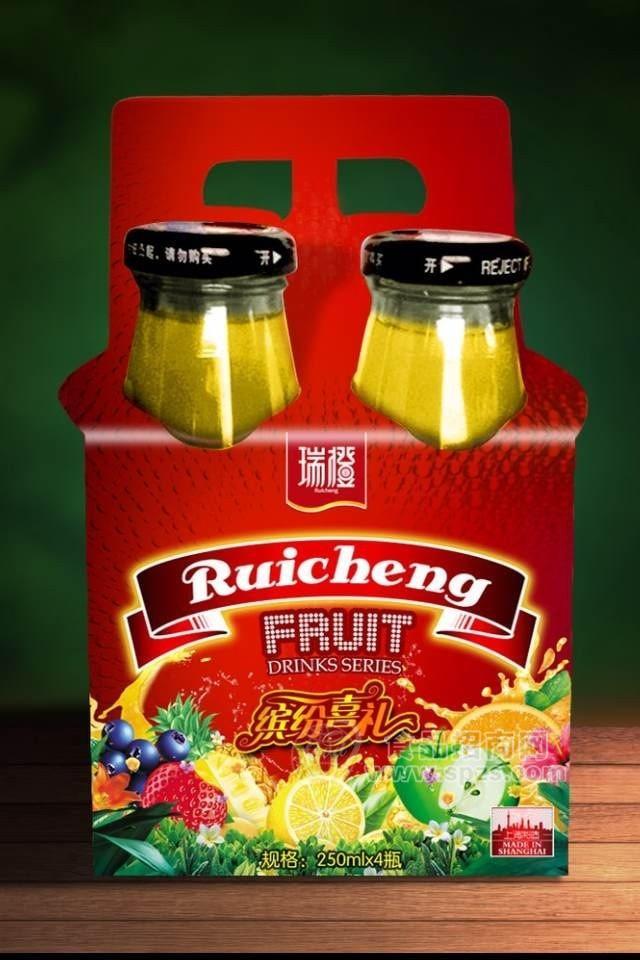 供应瑞橙婚宴红色喜庆 随礼盒4瓶装 蓝莓果汁饮料
