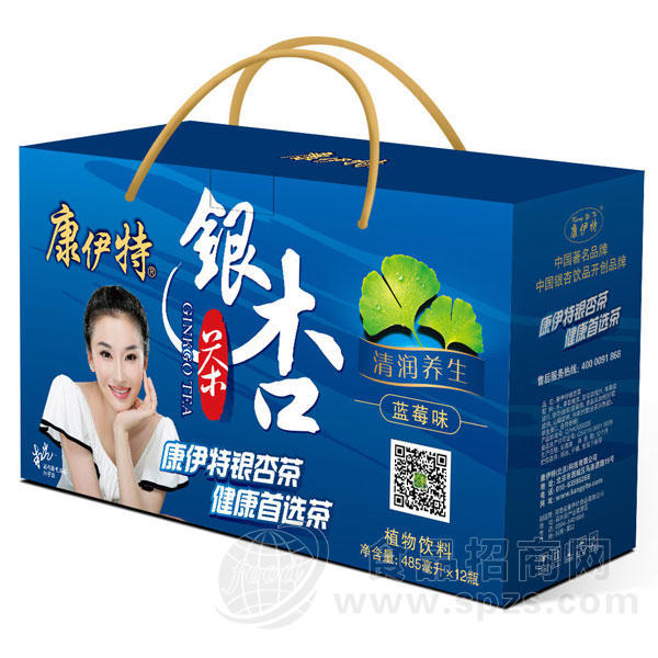 康伊特 银杏茶植物饮料（蓝莓味）485mlx12瓶