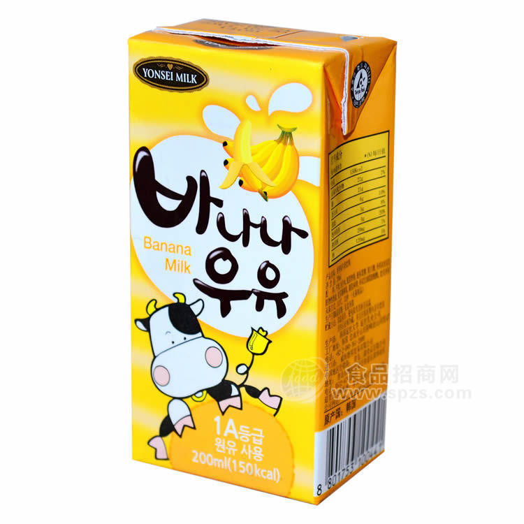 供应韩国进口延世牛奶　香蕉味牛奶200ml 24盒/箱