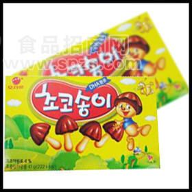 供應(yīng)2403韓國(guó)進(jìn)口休閑食品批發(fā) 好麗友蘑菇巧克力餅干 黃蘑菇50g*24盒