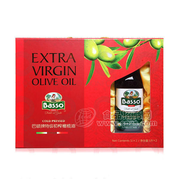 Basso/巴硕 特级初榨橄榄油精美红色礼盒装1L*2食用油 意大利进口招商