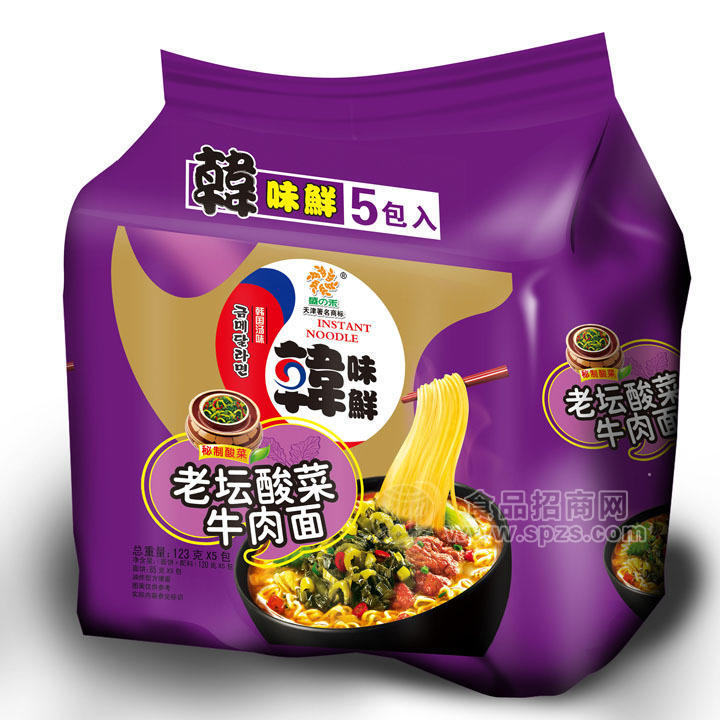 供應(yīng)韓國進(jìn)口食品 韓拉面盛之和五連包老壇酸菜方便面