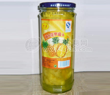 华泰950克十角棱瓶糖水条块菠萝罐头