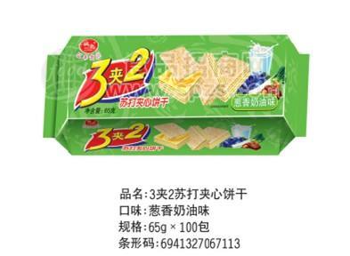 3夹2苏打夹心饼干葱香奶油味65g