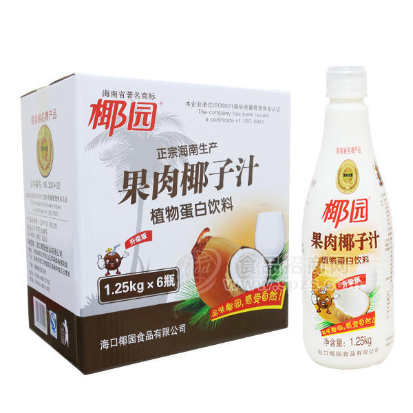 ·椰园 果肉椰子汁植物蛋白饮料1.25kgx6瓶 