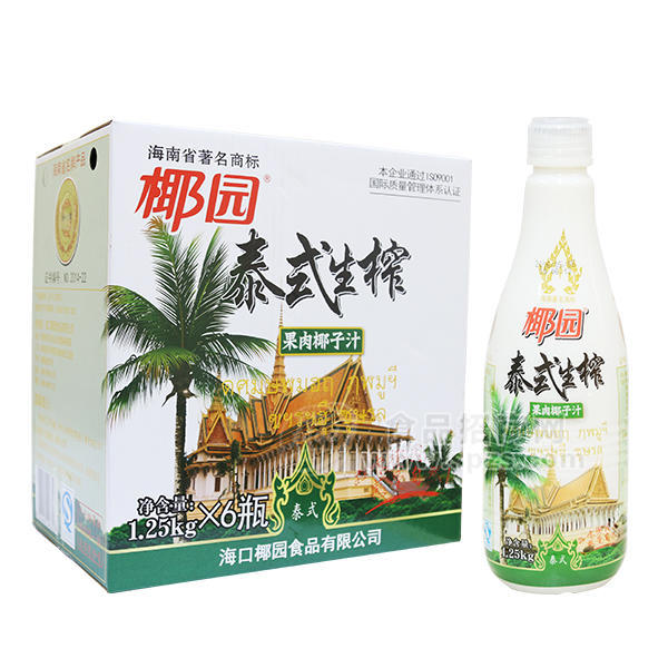 ·椰园 泰式生榨果肉椰子汁植物蛋白饮料1.25kgx6瓶 