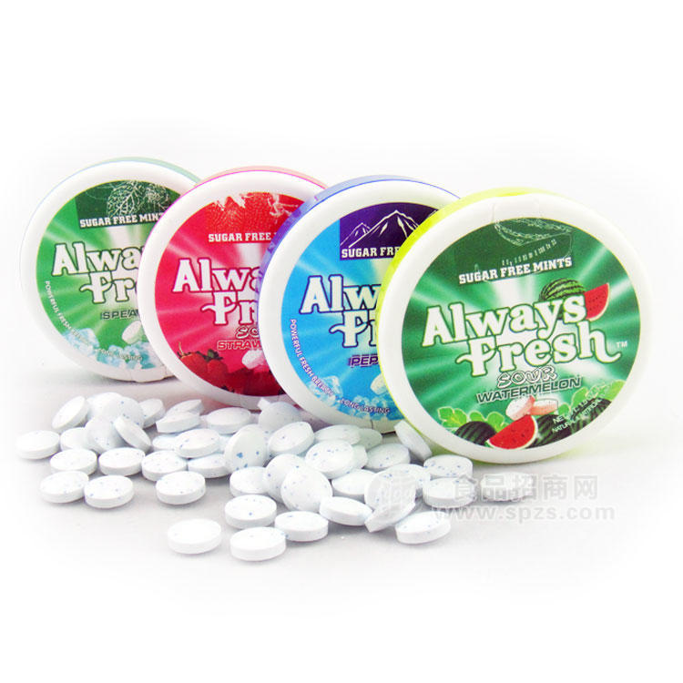 Always Fresh塑料大圆盒无糖薄荷糖 OEM贴牌代加工木糖醇压片糖果