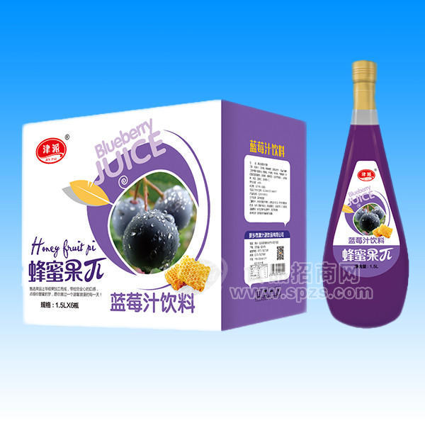 ·津派蜂蜜果π蓝莓汁饮料1.5Lx6瓶 