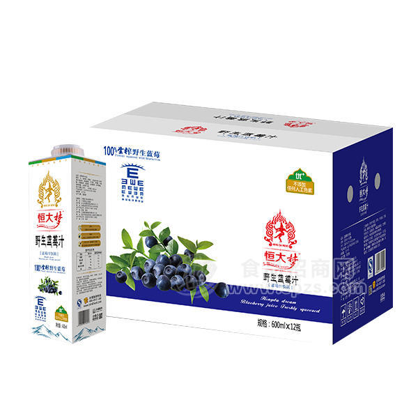 ·恒大梦野生蓝莓汁600ml×12盒 