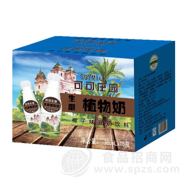 可可庄园植物蛋白饮料 生磨植物奶 椰子味豆奶饮料 380mlx15