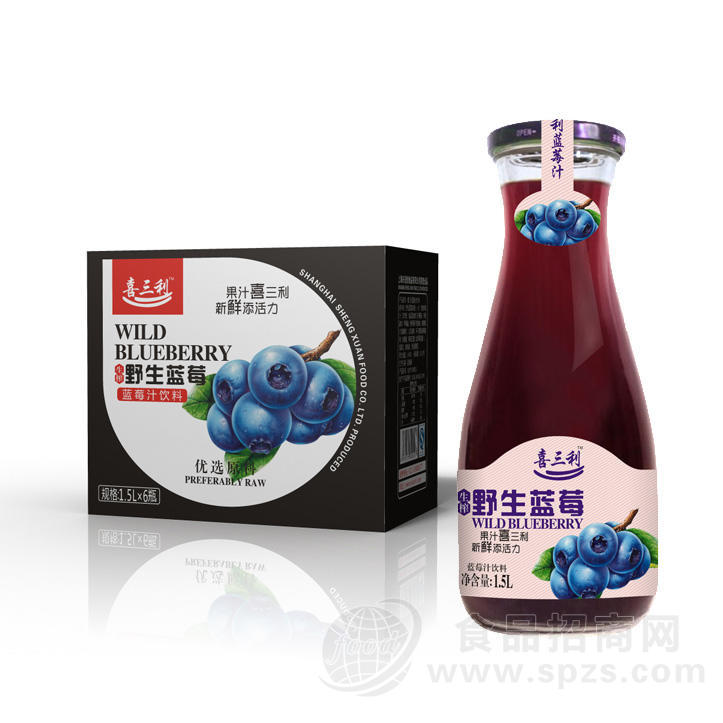 喜三利野生蓝莓汁饮料 1.5L 果汁含量40%