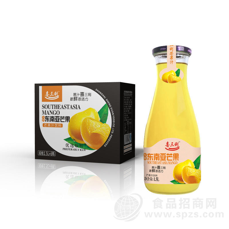 喜三利 东南亚芒果汁饮料 1.5L6瓶 果汁含量40%