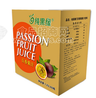 ·纯果缘 百香果汁果汁饮料1.25Lx6瓶 