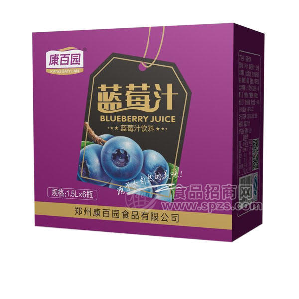 ·康百园蓝莓汁 果汁饮料 1.5Lx6瓶 