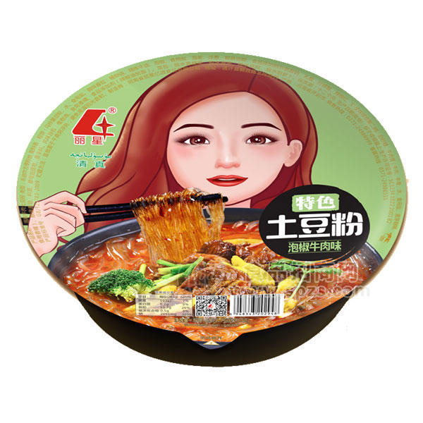 ·丽星特色土豆粉 泡椒牛肉味 方便食品117gx12碗 