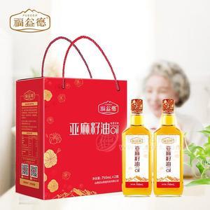 福益德一級(jí)冷榨純亞麻籽油食用油 750ml*2禮盒招商