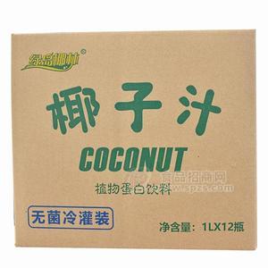绿岛椰林 椰子汁饮料植物蛋白饮料无菌冷灌装 1Lx12盒