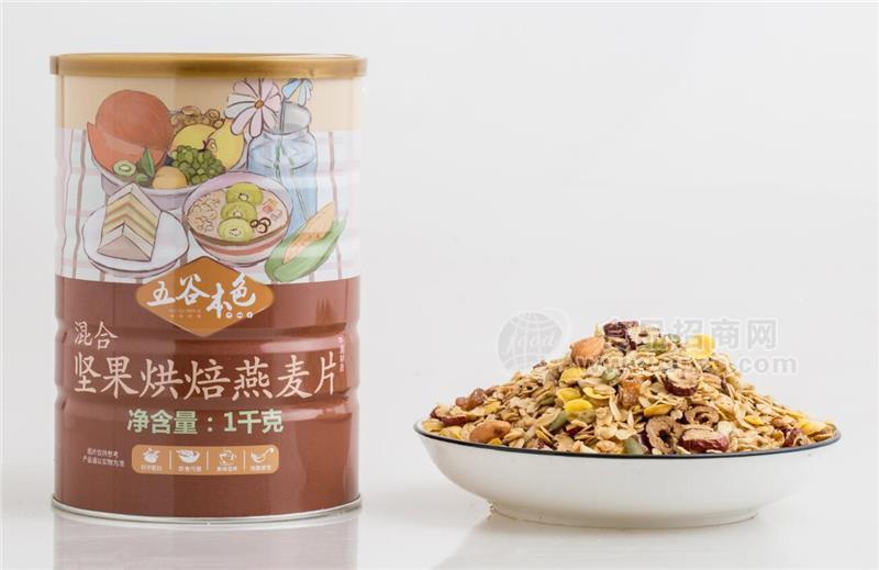 五谷本色 混合堅果烘焙燕麥片 1KG 罐裝 12罐每箱 即食 堅果 代餐招商