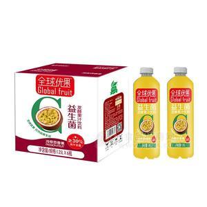 全球優(yōu)果冷榨百香果益生菌發(fā)酵果汁飲料1.25Lx6瓶