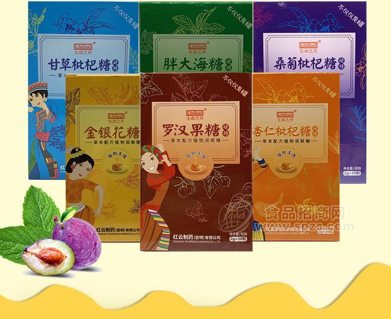 红云制药生命之舟草本润喉糖清凉薄荷罗汉果甘草枇杷金银花胖大海