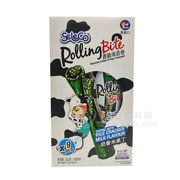 泰國(guó) 喜樂(lè)口 奶香米果丁味香脆海苔卷 休閑食品  25.2g