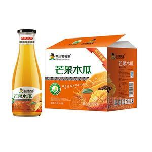 玉川果先生廣口玻璃瓶芒果木瓜復(fù)合果汁飲料整箱招商廠家直銷1.5Lx6瓶