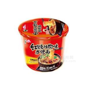 青援紅燒牛肉味桶裝方便面方便食品90克X12桶