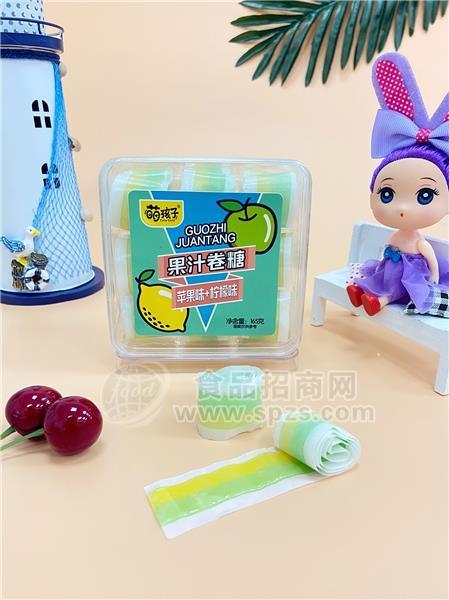 萌孩子果汁卷糖苹果味+柠檬味玩具零食
