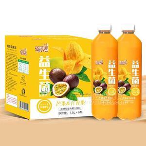 道源湖果汁 芒果百香果飲料 益生菌果汁發(fā)酵型復(fù)合果汁飲料1.5Lx6瓶 鄉(xiāng)村伙伴果汁代理