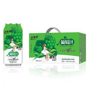 百果潮葡萄汁罐裝果粒果汁招商葡萄真實(shí)果粒果汁代理490mlx