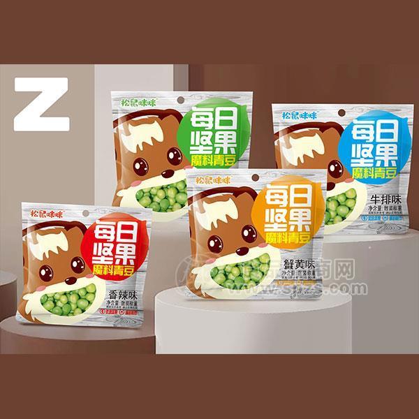 松鼠咪咪香辣味牛排味蟹黃味魔料青豆休閑食品招商