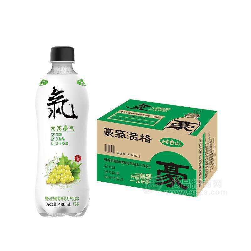 ·豪氣满格樱花白葡萄味苏打气泡水汽水招商480ml 