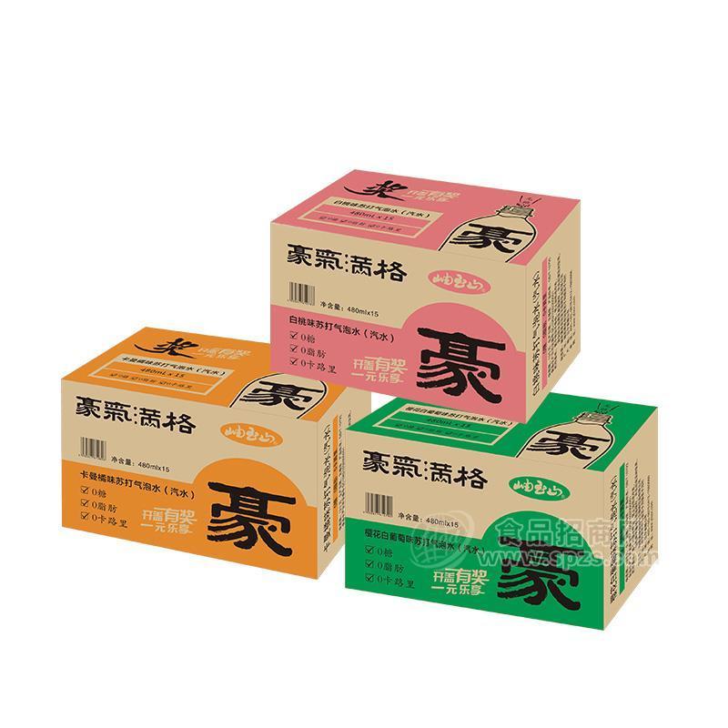 ·元龙豪气白桃味、樱花白葡萄味、卡曼橘味苏打气泡水招商480mlX15瓶 