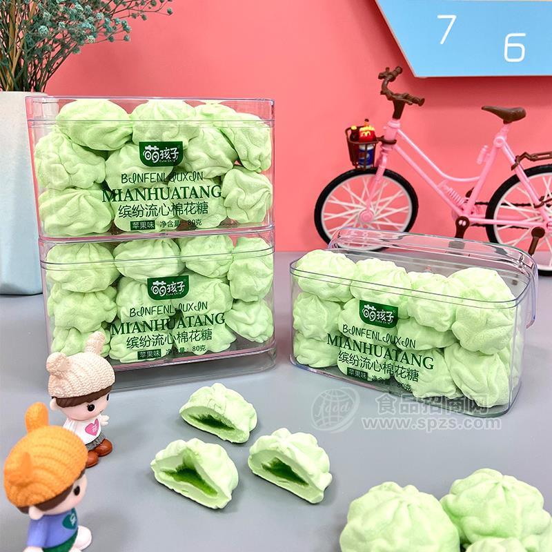 萌孩子苹果味缤纷流心棉花糖招商糖果80g