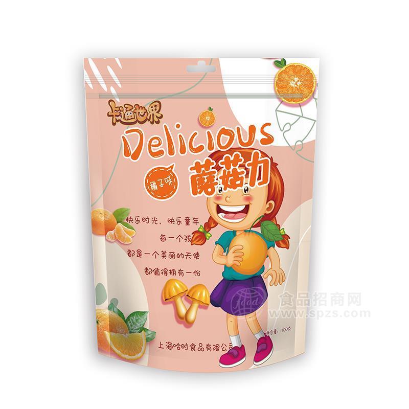 ·卡通世界蘑菇力橘子味休闲食品招商100g 